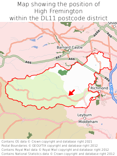 Map showing location of High Fremington within DL11