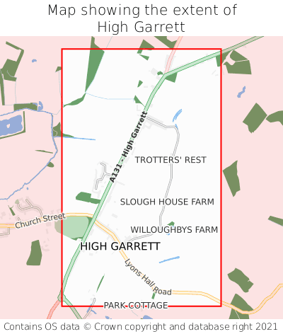 Map showing extent of High Garrett as bounding box