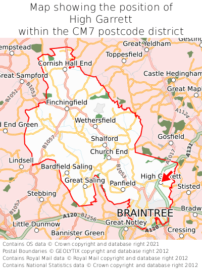 Map showing location of High Garrett within CM7