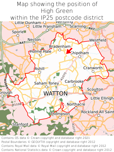 Map showing location of High Green within IP25