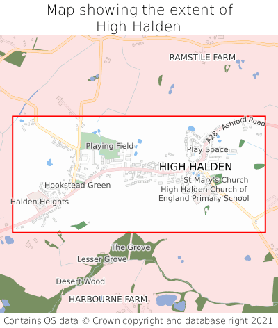 Map showing extent of High Halden as bounding box