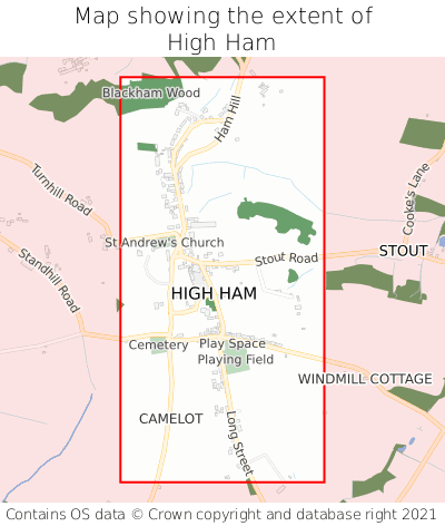 Map showing extent of High Ham as bounding box