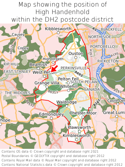 Map showing location of High Handenhold within DH2