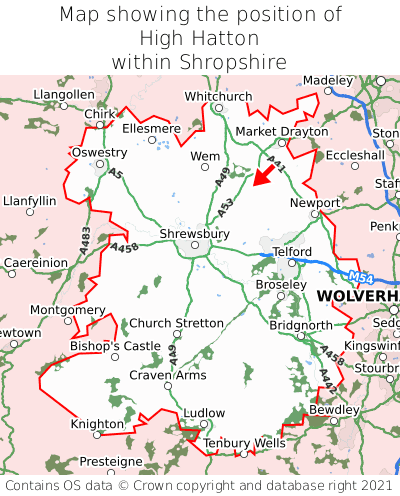 Map showing location of High Hatton within Shropshire
