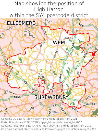 Map showing location of High Hatton within SY4