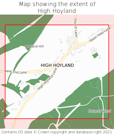 Map showing extent of High Hoyland as bounding box