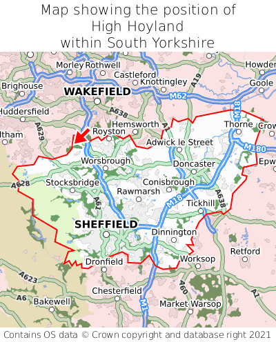 Map showing location of High Hoyland within South Yorkshire