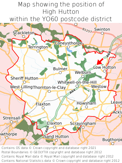Map showing location of High Hutton within YO60