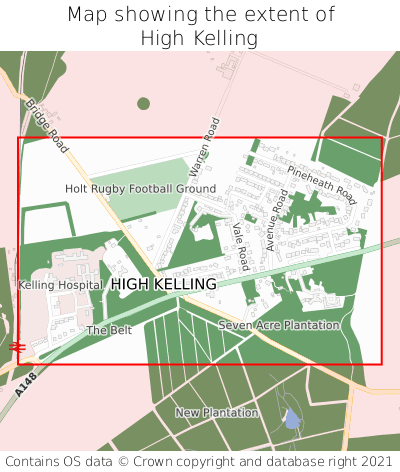 Map showing extent of High Kelling as bounding box