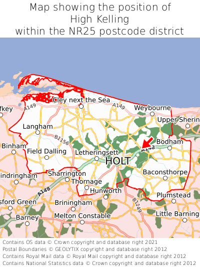 Map showing location of High Kelling within NR25