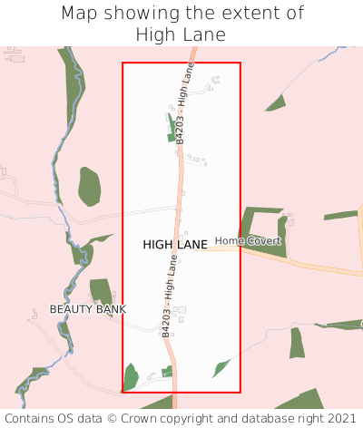 Map showing extent of High Lane as bounding box