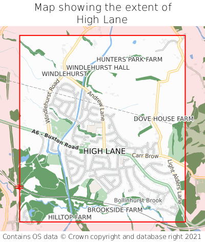 Map showing extent of High Lane as bounding box