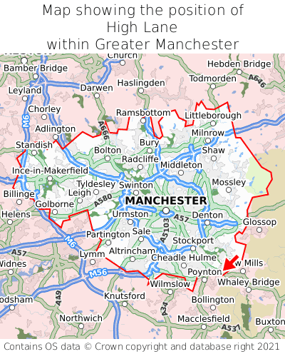 Map showing location of High Lane within Greater Manchester