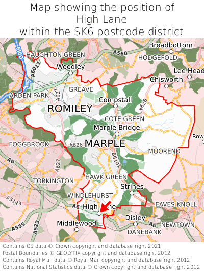 Map showing location of High Lane within SK6