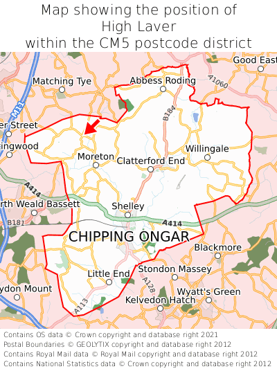 Map showing location of High Laver within CM5