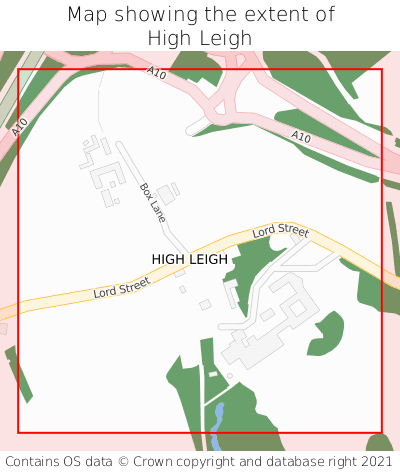 Map showing extent of High Leigh as bounding box