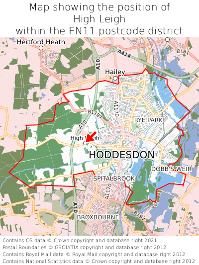 Map showing location of High Leigh within EN11