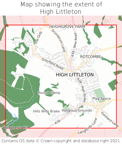 Map showing extent of High Littleton as bounding box
