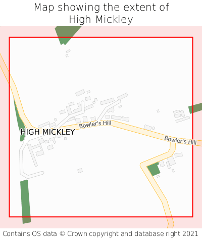 Map showing extent of High Mickley as bounding box