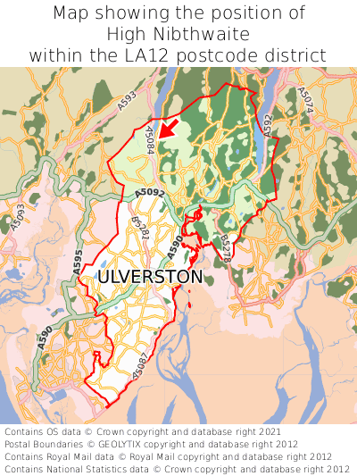 Map showing location of High Nibthwaite within LA12