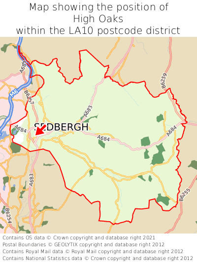 Map showing location of High Oaks within LA10