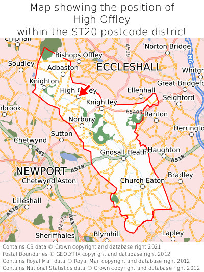 Map showing location of High Offley within ST20