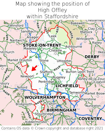 Map showing location of High Offley within Staffordshire