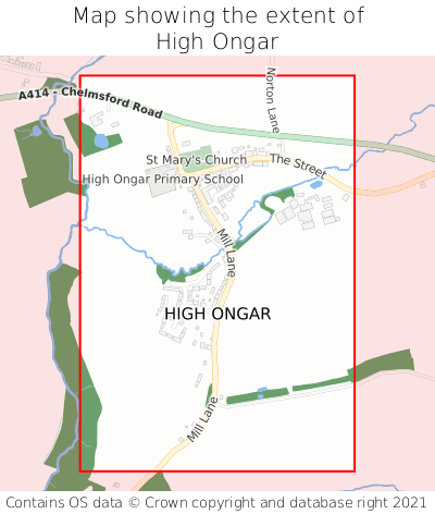 Map showing extent of High Ongar as bounding box