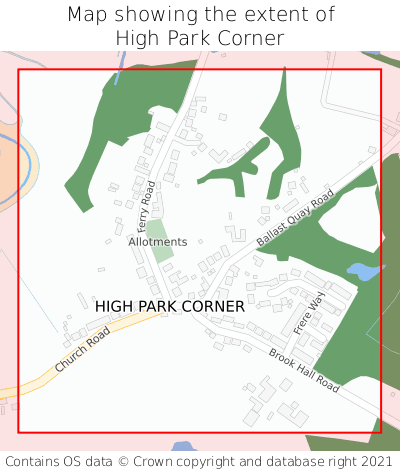 Map showing extent of High Park Corner as bounding box