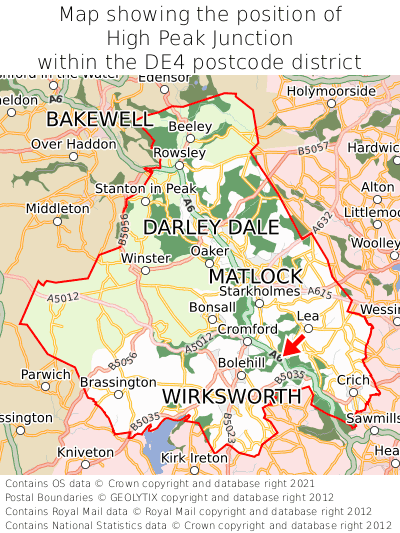 Map showing location of High Peak Junction within DE4