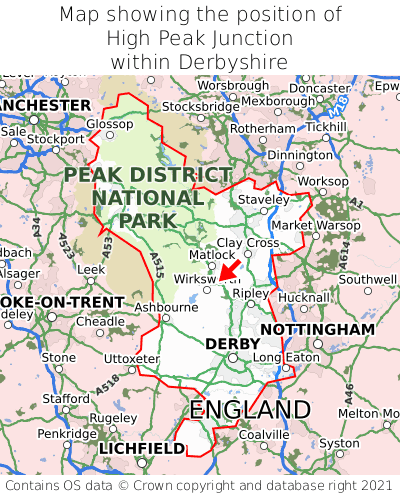 Map showing location of High Peak Junction within Derbyshire