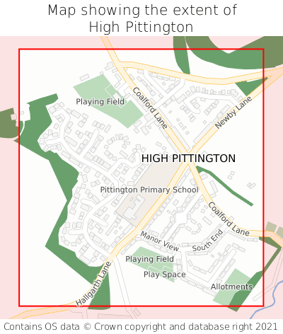 Map showing extent of High Pittington as bounding box