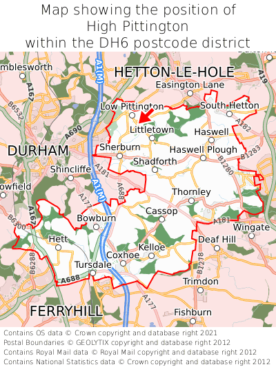 Map showing location of High Pittington within DH6