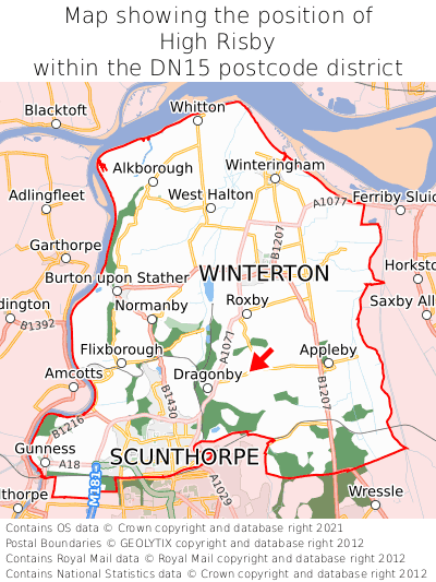Map showing location of High Risby within DN15