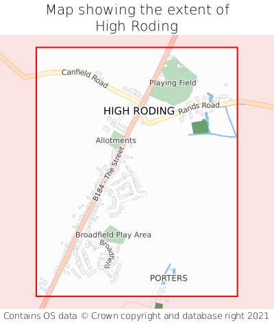 Map showing extent of High Roding as bounding box