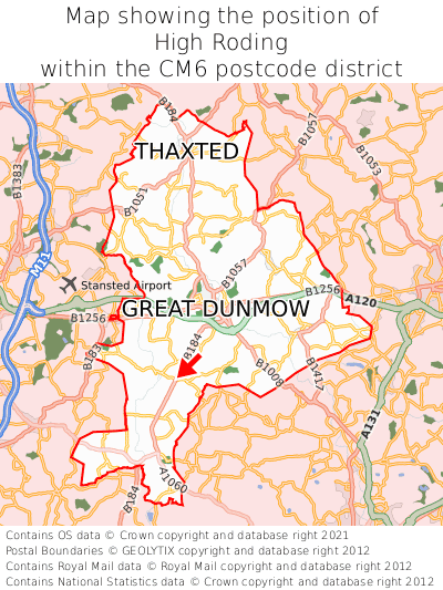 Map showing location of High Roding within CM6