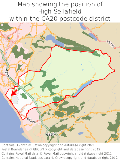 Map showing location of High Sellafield within CA20