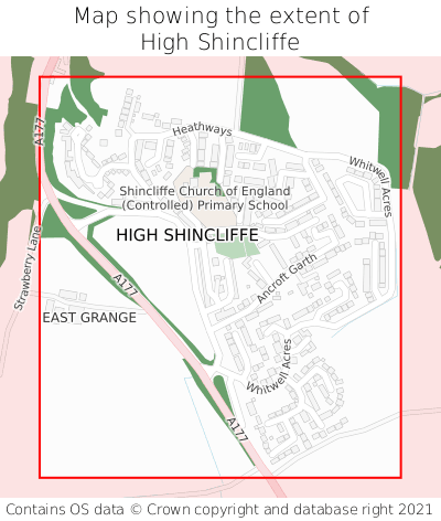 Map showing extent of High Shincliffe as bounding box