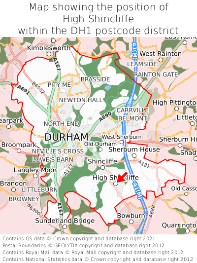 Map showing location of High Shincliffe within DH1