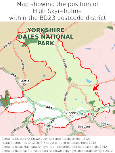 Map showing location of High Skyreholme within BD23