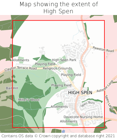 Map showing extent of High Spen as bounding box