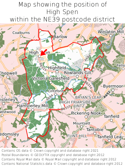 Map showing location of High Spen within NE39