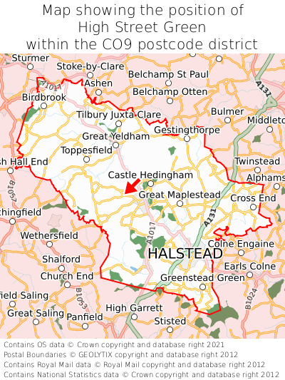 Map showing location of High Street Green within CO9