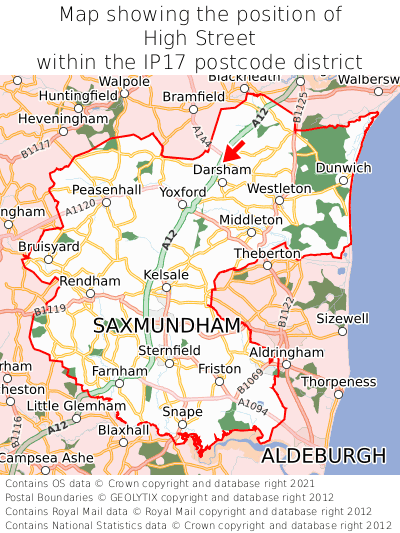 Map showing location of High Street within IP17