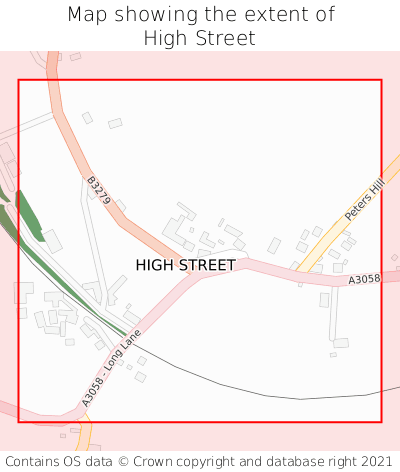 Map showing extent of High Street as bounding box