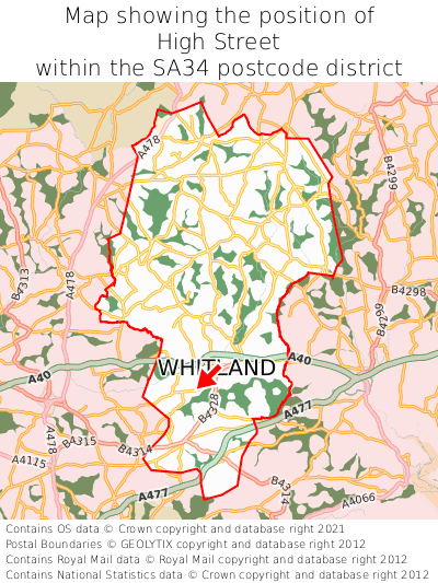 Map showing location of High Street within SA34