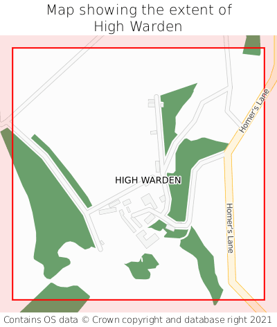 Map showing extent of High Warden as bounding box
