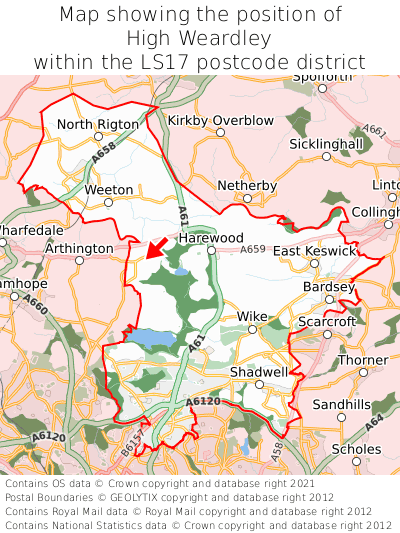 Map showing location of High Weardley within LS17