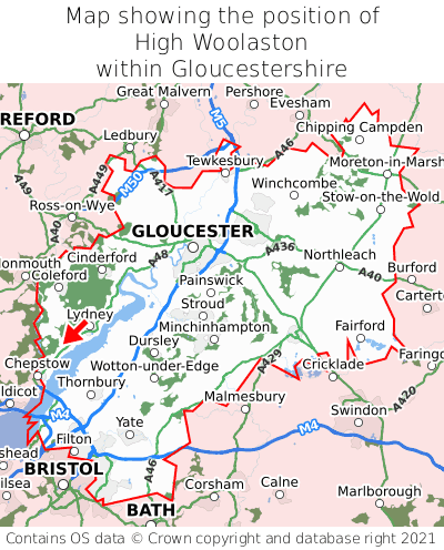 Map showing location of High Woolaston within Gloucestershire