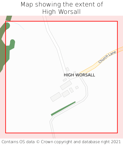 Map showing extent of High Worsall as bounding box